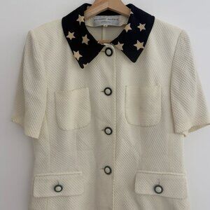 Vintage Women's Ivory Textured Blouse w/Star Collar - Size 44